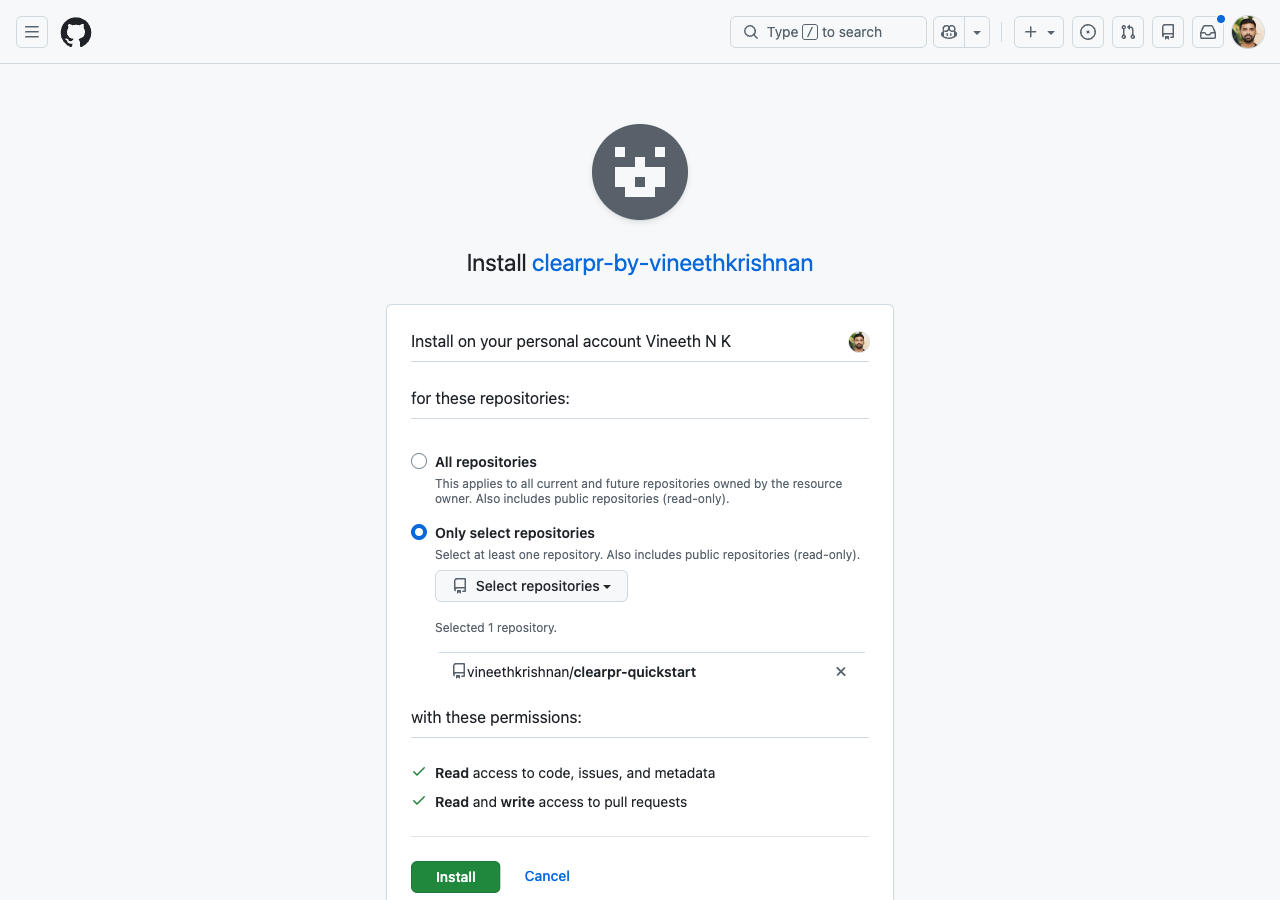 Choose repos to install on